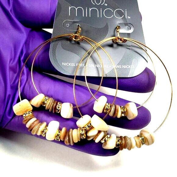 Gold tone Double Hoop Earrings with Colorful Beads – Boho Chic Statement Jewelry - Picture 1 of 7